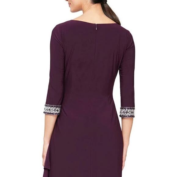 ALEX EVENINGS NEW Navy Long Embellished Keyhole Dress Size 10 - Picture 3 of 9